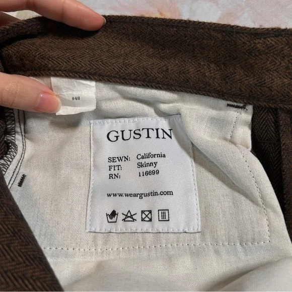 GUSTIN 48 Wool Herringbone Brown x Black 5 Pocket Pants 32 - Picture 5 of 9